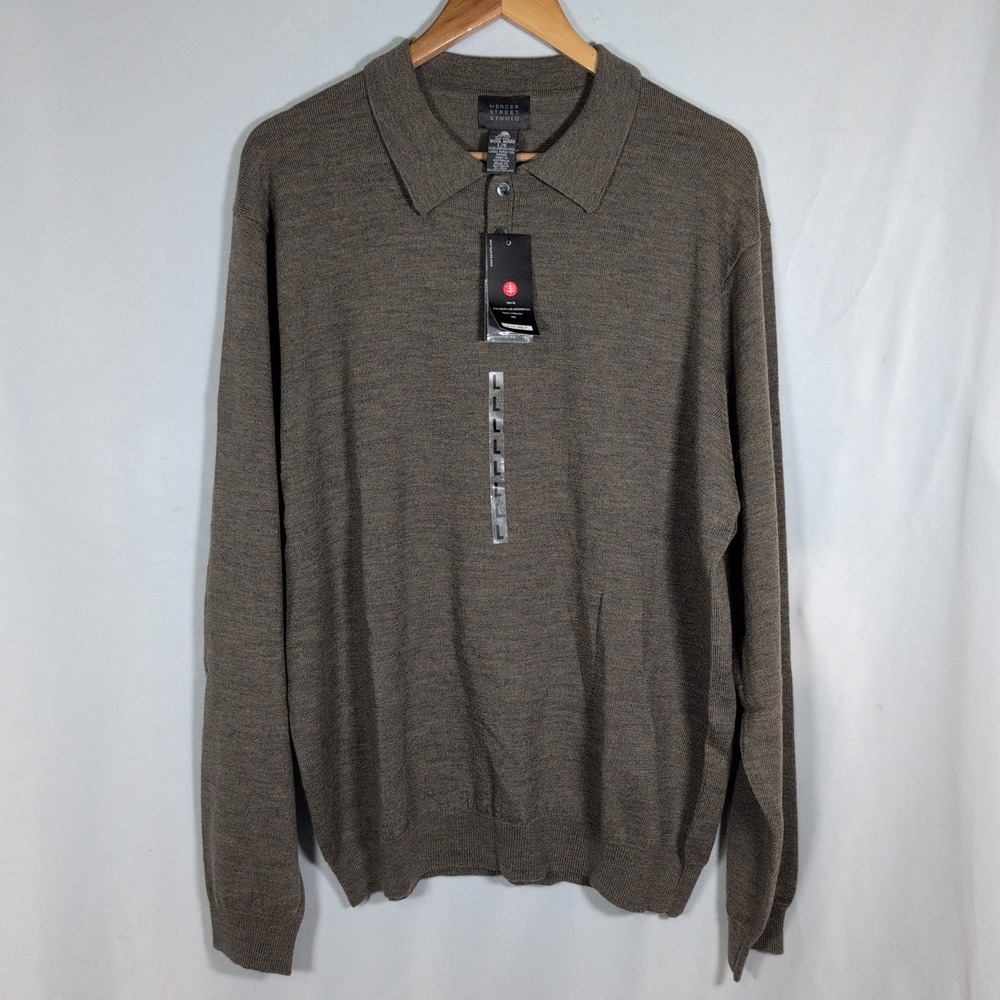 Mercer Street Studio Merino Wool Sweater Mens Large Brown Long Sleeve Preppy